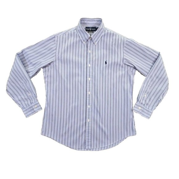 Ralph Lauren Men's Custom Fit Shirt Large Blue White Stripes Old Money Preppy - Picture 1 of 16